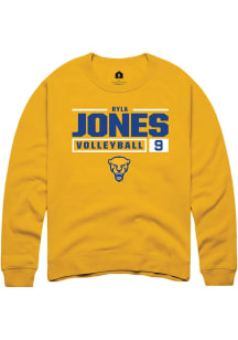 Ryla Jones  Rally Pitt Panthers Mens Gold NIL Stacked Box Long Sleeve Crew Sweatshirt