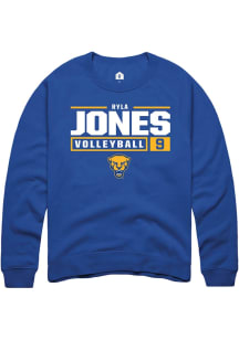 Ryla Jones  Rally Pitt Panthers Mens Blue NIL Stacked Box Long Sleeve Crew Sweatshirt