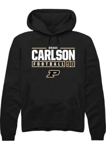 Drake Carlson  Rally Purdue Boilermakers Mens Black NIL Stacked Box Long Sleeve Hoodie