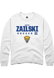 Katie Zailski  Rally Pitt Panthers Mens White NIL Stacked Box Long Sleeve Crew Sweatshirt