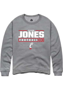Elijah Jones  Rally Cincinnati Bearcats Mens Graphite NIL Stacked Box Long Sleeve Crew Sweatshirt