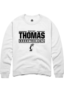Destiny Thomas  Rally Cincinnati Bearcats Mens White NIL Stacked Box Long Sleeve Crew Sweatshirt