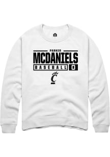 Parker McDaniels  Rally Cincinnati Bearcats Mens White NIL Stacked Box Long Sleeve Crew Sweatshirt