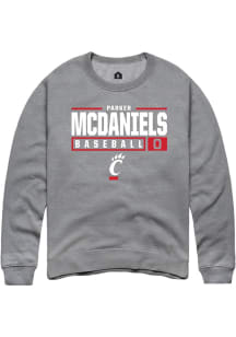 Parker McDaniels  Rally Cincinnati Bearcats Mens Graphite NIL Stacked Box Long Sleeve Crew Sweatsh..
