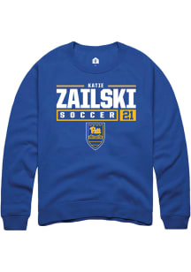 Katie Zailski  Rally Pitt Panthers Mens Blue NIL Stacked Box Long Sleeve Crew Sweatshirt