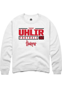 Trent Uhlir  Rally Nebraska Cornhuskers Mens White NIL Stacked Box Long Sleeve Crew Sweatshirt