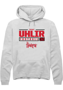 Trent Uhlir  Rally Nebraska Cornhuskers Mens White NIL Stacked Box Long Sleeve Hoodie