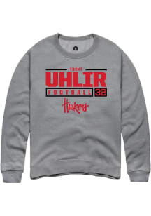 Trent Uhlir  Rally Nebraska Cornhuskers Mens Graphite NIL Stacked Box Long Sleeve Crew Sweatshirt