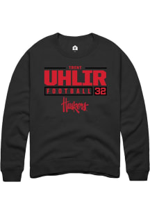 Trent Uhlir  Rally Nebraska Cornhuskers Mens Black NIL Stacked Box Long Sleeve Crew Sweatshirt