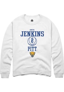 Amiya Jenkins  Rally Pitt Panthers Mens White NIL Sport Icon Long Sleeve Crew Sweatshirt