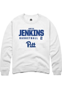 Amiya Jenkins  Rally Pitt Panthers Mens White NIL Stacked Box Long Sleeve Crew Sweatshirt