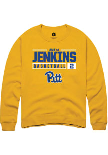 Amiya Jenkins  Rally Pitt Panthers Mens Gold NIL Stacked Box Long Sleeve Crew Sweatshirt