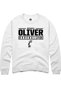 Brendin Oliver  Rally Cincinnati Bearcats Mens White NIL Stacked Box Long Sleeve Crew Sweatshirt