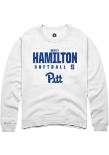 Macy Hamilton  Rally Pitt Panthers Mens White NIL Stacked Box Long Sleeve Crew Sweatshirt