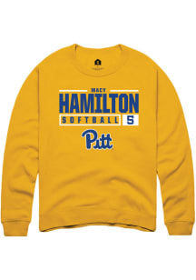 Macy Hamilton  Rally Pitt Panthers Mens Gold NIL Stacked Box Long Sleeve Crew Sweatshirt