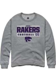 Kyle Rakers  Rally K-State Wildcats Mens Graphite NIL Stacked Box Long Sleeve Crew Sweatshirt