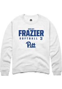 Shelby Frazier  Rally Pitt Panthers Mens White NIL Stacked Box Long Sleeve Crew Sweatshirt