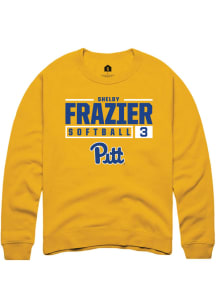 Shelby Frazier  Rally Pitt Panthers Mens Gold NIL Stacked Box Long Sleeve Crew Sweatshirt