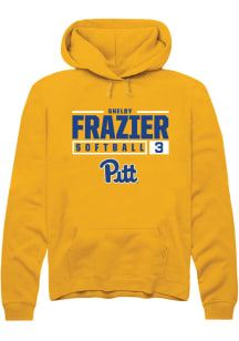 Shelby Frazier  Rally Pitt Panthers Mens Gold NIL Stacked Box Long Sleeve Hoodie