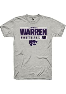 Cooper Warren  K-State Wildcats Ash Rally NIL Stacked Box Short Sleeve T Shirt
