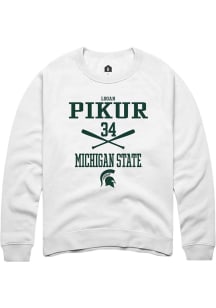 Logan Pikur  Rally Michigan State Spartans Mens White NIL Sport Icon Long Sleeve Crew Sweatshirt