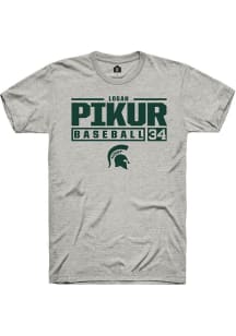 Logan Pikur  Michigan State Spartans Ash Rally NIL Stacked Box Short Sleeve T Shirt