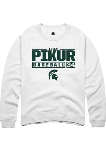 Logan Pikur  Rally Michigan State Spartans Mens White NIL Stacked Box Long Sleeve Crew Sweatshirt