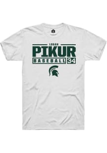 Logan Pikur  Michigan State Spartans White Rally NIL Stacked Box Short Sleeve T Shirt