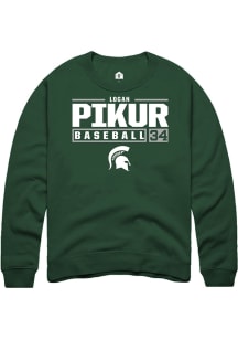 Logan Pikur  Rally Michigan State Spartans Mens Green NIL Stacked Box Long Sleeve Crew Sweatshirt