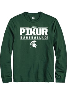 Logan Pikur  Michigan State Spartans Green Rally NIL Stacked Box Long Sleeve T Shirt