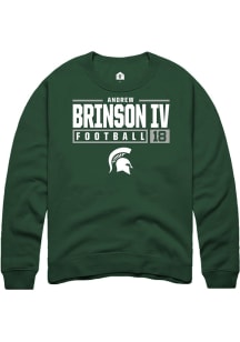 Andrew Brinson IV  Rally Michigan State Spartans Mens Green NIL Stacked Box Long Sleeve Crew Sweat..