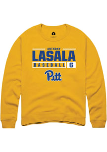Anthony LaSala  Rally Pitt Panthers Mens Gold NIL Stacked Box Long Sleeve Crew Sweatshirt