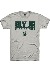 Michael Sly Jr  Michigan State Spartans Ash Rally NIL Stacked Box Short Sleeve T Shirt
