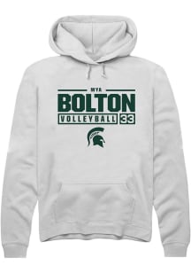 Mya Bolton  Rally Michigan State Spartans Mens White NIL Stacked Box Long Sleeve Hoodie