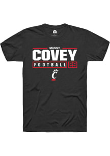 Manny Covey  Cincinnati Bearcats Black Rally Football NIL Stacked Box Short Sleeve T Shirt