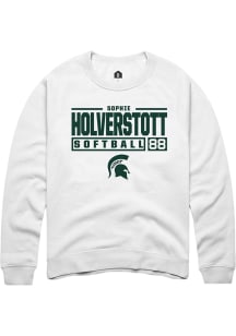 Sophie Holverstott  Rally Michigan State Spartans Mens White NIL Stacked Box Long Sleeve Crew Swea..