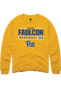 Kayden Faulcon  Rally Pitt Panthers Mens Gold NIL Stacked Box Long Sleeve Crew Sweatshirt
