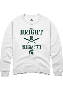 Noah Bright  Rally Michigan State Spartans Mens White NIL Sport Icon Long Sleeve Crew Sweatshirt