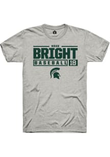 Noah Bright  Michigan State Spartans Ash Rally NIL Stacked Box Short Sleeve T Shirt