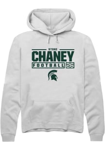Stone Chaney  Rally Michigan State Spartans Mens White Football NIL Stacked Box Long Sleeve Hoodie