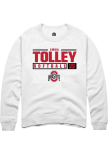 Emma Tolley  Rally Ohio State Buckeyes Mens White NIL Stacked Box Long Sleeve Crew Sweatshirt