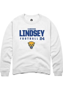 Cameron Lindsey  Rally Pitt Panthers Mens White NIL Stacked Box Long Sleeve Crew Sweatshirt