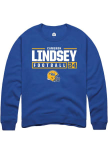 Cameron Lindsey  Rally Pitt Panthers Mens Blue NIL Stacked Box Long Sleeve Crew Sweatshirt