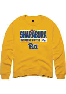 Eric Sharabura  Rally Pitt Panthers Mens Gold NIL Stacked Box Long Sleeve Crew Sweatshirt