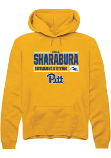 Eric Sharabura  Rally Pitt Panthers Mens Gold NIL Stacked Box Long Sleeve Hoodie
