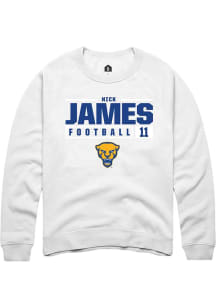 Nick James  Rally Pitt Panthers Mens White NIL Stacked Box Long Sleeve Crew Sweatshirt
