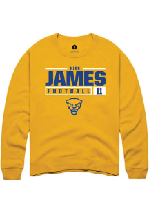 Nick James  Rally Pitt Panthers Mens Gold NIL Stacked Box Long Sleeve Crew Sweatshirt