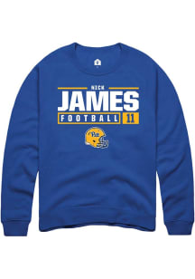 Nick James  Rally Pitt Panthers Mens Blue NIL Stacked Box Long Sleeve Crew Sweatshirt