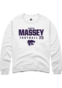 Kaedin Massey  Rally K-State Wildcats Mens White Football NIL Stacked Box Long Sleeve Crew Sweatsh..