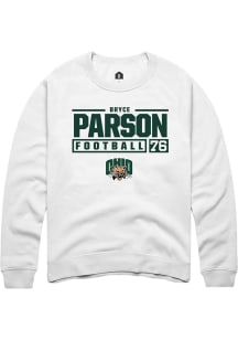 Bryce Parson  Rally Ohio Bobcats Mens White Football NIL Stacked Box Long Sleeve Crew Sweatshirt
